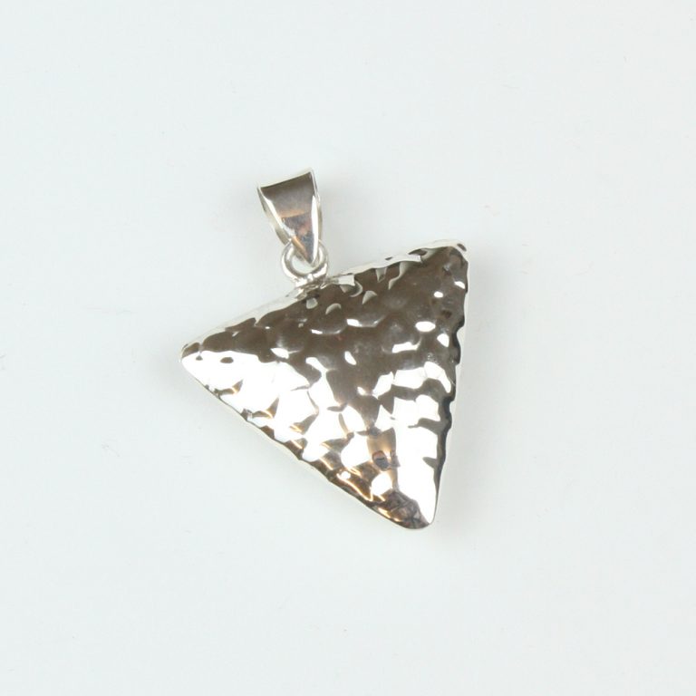Triangle silver pendant with hammered effect finish