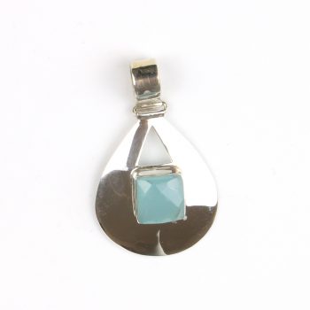 silver pendant with faceted blue chalcedony stone