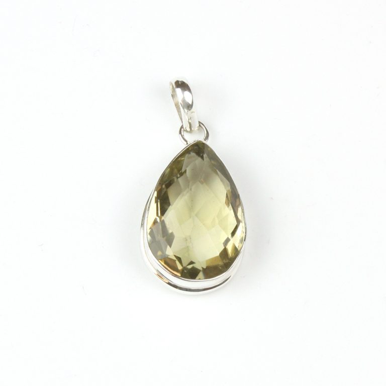 green drop pendant, faceted stone, green pendant, silver drop pendant, silver pendant