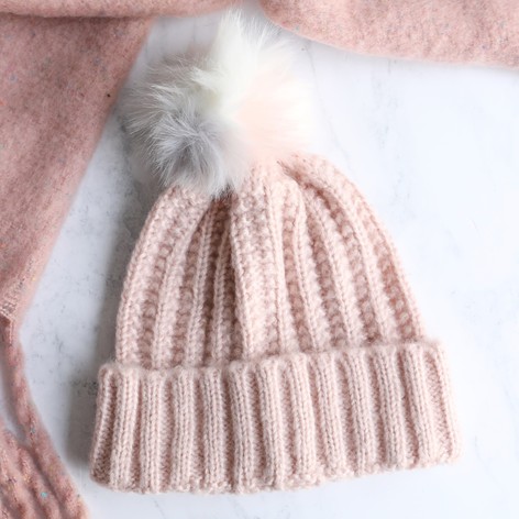 ladies pink bobble hat