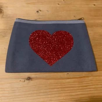 red glitter heart pouch