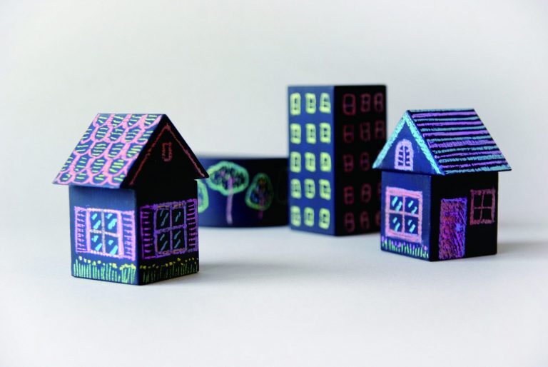 decorated wooden building blocks