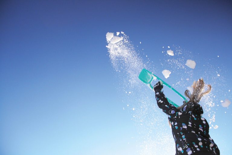 children's spade in snow