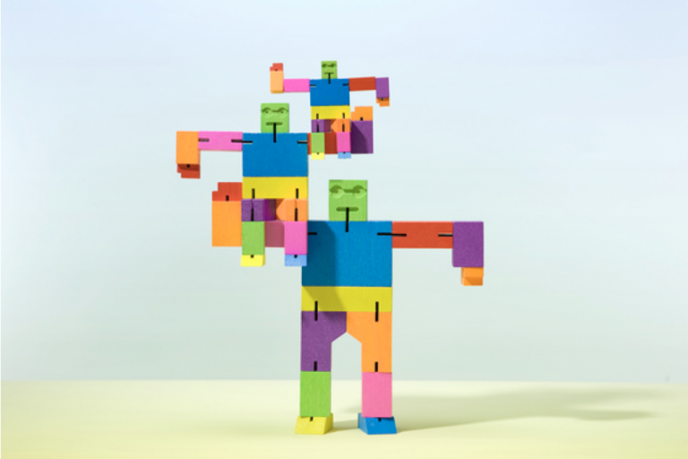 rainbow wooden robot toy
