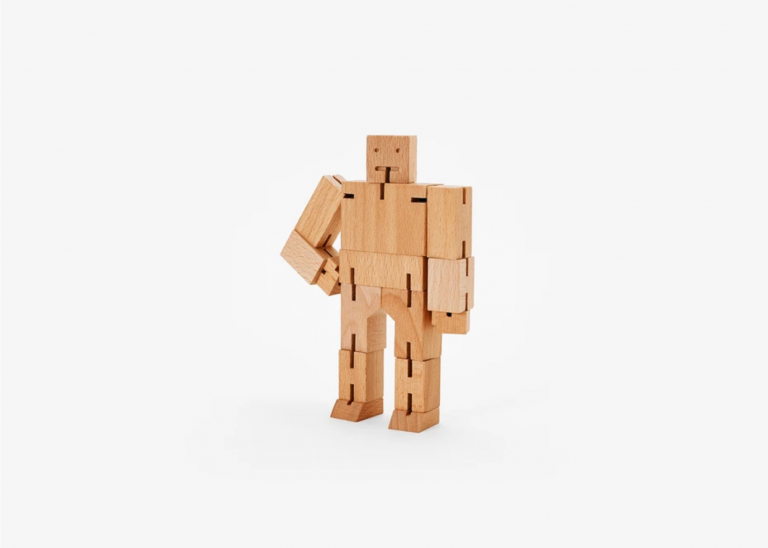 cubebot wooden robot toy standing