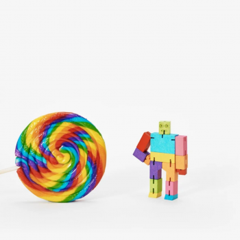 cubebot wooden rainbow robot toy