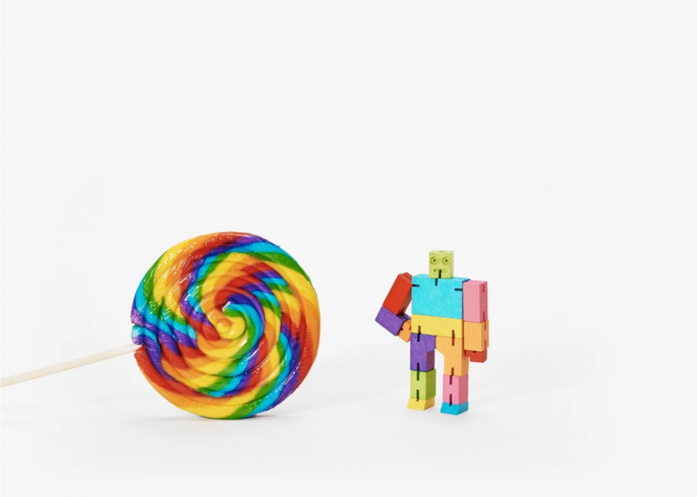 cubebot wooden rainbow robot toy