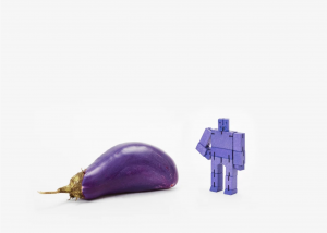 purple cubebot, wooden robot toy