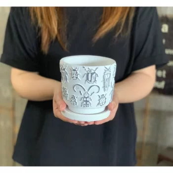 Cement Plant Pot With Bug Design