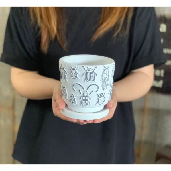 Cement Plant Pot With Bug Design