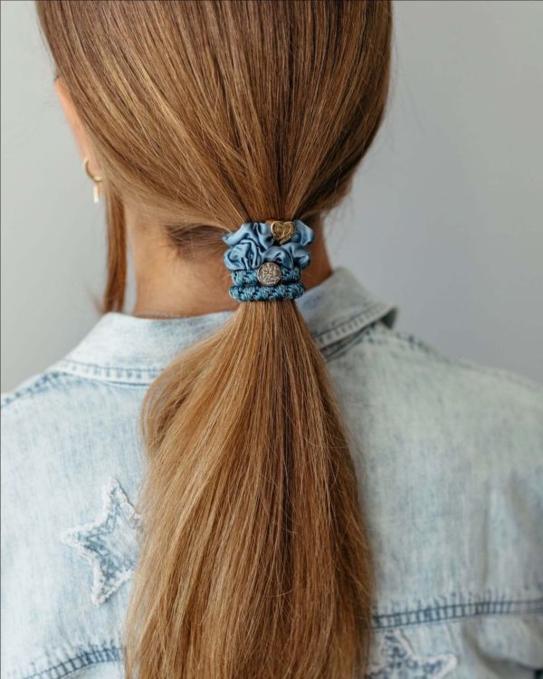 Blue Silk Scrunchie Hair Band Bracelet