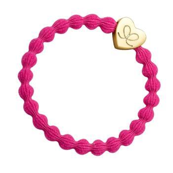 Fushia Pink Bangle Band with Gold Heart