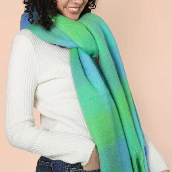 Green & Blue Check Oversized Scarf