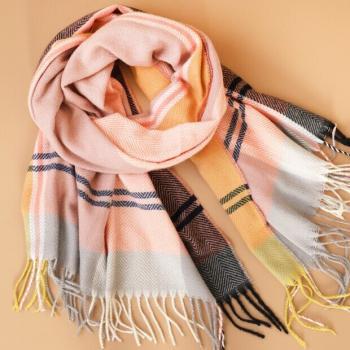 pink and grey tartan scarf