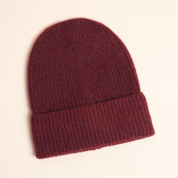 Burgundy wool blend beanie hat for women – cosy winter knitwear from Have a Mooch